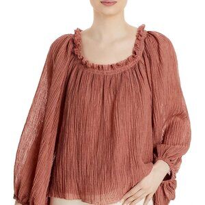 Tory Burch Size Medium Wood Rose Ruffled Textured  Linen Blend Top Excellent
